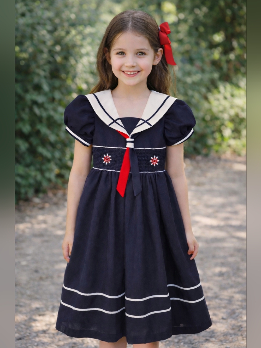 Little Girls Classic Smocked Nautical Dress